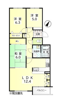 【間取り】 | ハウスオブリザ稲穂 | ２WAY和室に対面カウンターキッチンの使いやすい３LDK♪