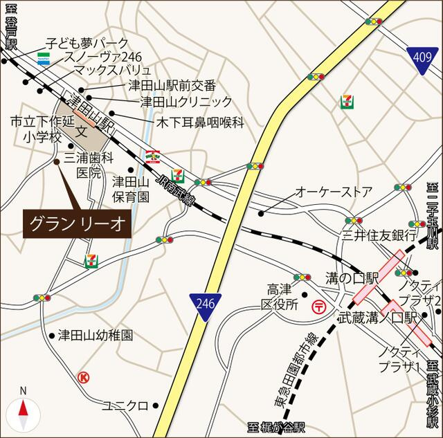 川崎市高津区下作延５丁目の賃貸マンションの地図