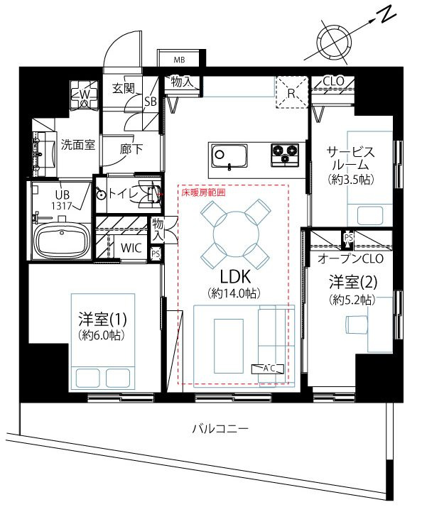 パレステージ上野の間取り|6階部分・南東向き・角部屋住戸につき日当たり・通風・眺望良好。新規リノベーション施工が完了いたしましたのでいつでも内覧が可能です。安心のアフターサービス保証付きですのでご購入後も安心して暮らせます。