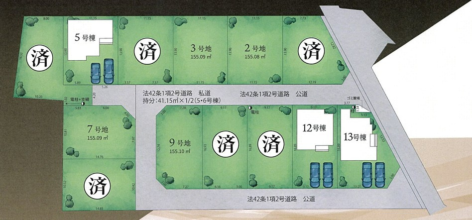 仲介手数料無料　リーブルガーデン所沢市中富・全13区画の区画図