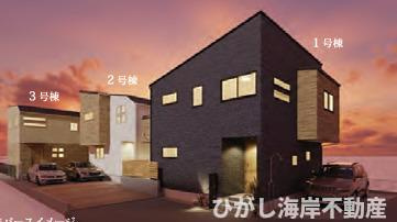 茅ヶ崎市東海岸南6丁目　新築戸建　全３棟の外観パース|イメージパスですので実際のものと多少異なります