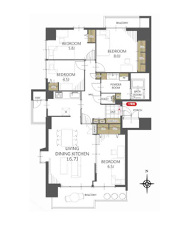 【間取り】 | 南・西・北の3方角部屋、家族時間もプライベート時間も大切にできる広々約95平米の4LDK