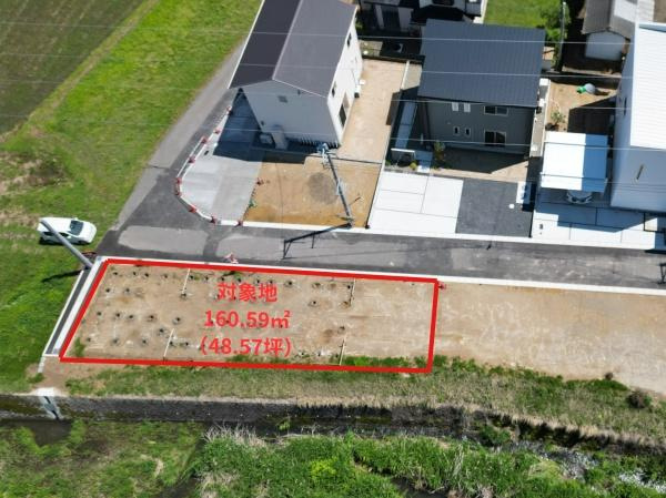 センチュリータウン坂ノ市西ⅢＷ　新築の前面道路含む現地写真|前面道路含む現地、航空写真です。