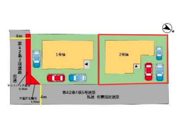 大字上野1期2号棟の区画図|※図面と現況が異なる場合は現況を優先させていただきます。