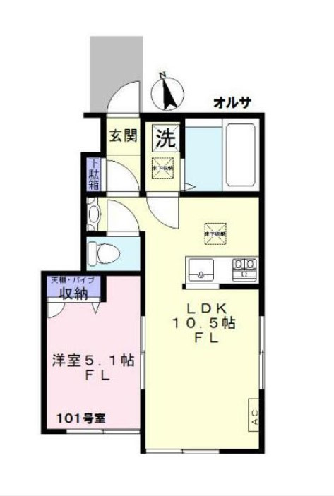 川崎市麻生区多摩美１丁目のアパートの間取り