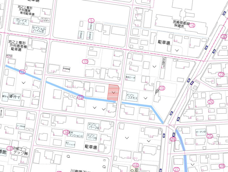都城市上川東２丁目の売地の土地図