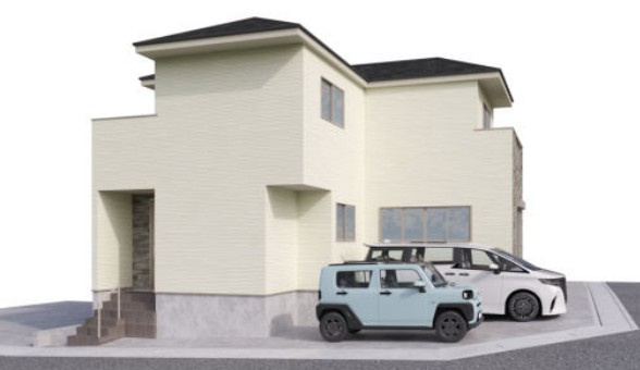 角地に付き開放感あり　大久保町松陰山手1期　新築4区画　1号棟の外観パース