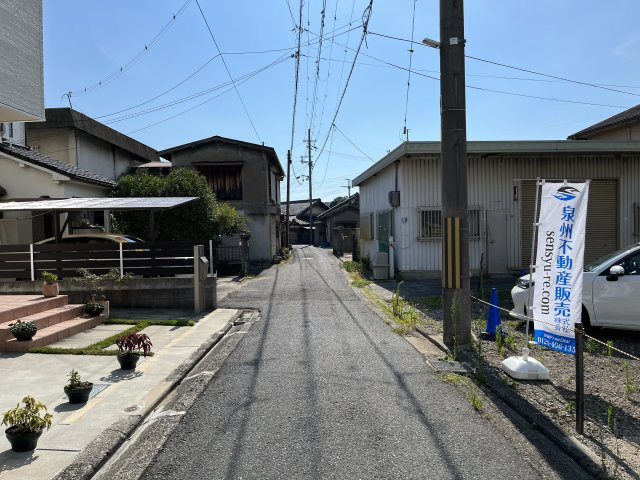 貝塚市水間　建築条件なし土地の前面道路含む現地写真