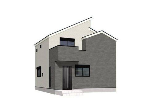 【横浜市旭区今宿西町244全2棟新築戸建て】★仲介手数料無料★（都岡小学校・今宿中学校）の外観パース|ホワイトとグレーを組み合わせた、スタイリッシュで重厚感のある外観。直線的なフォルムとアクセント外壁が、落ち着いた住宅街の中で存在感を放ちます。