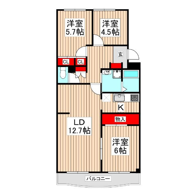 川越グリーンパークＫ1　中古マンション　2階の間取り