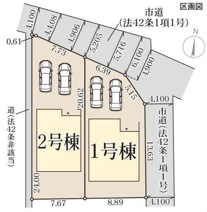中区山崎　新築戸建ての区画図