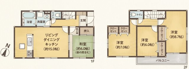 野田市宮崎　中古戸建　平成26年築の間取り|全ての居室が6帖以上で使い勝手ヨシ！