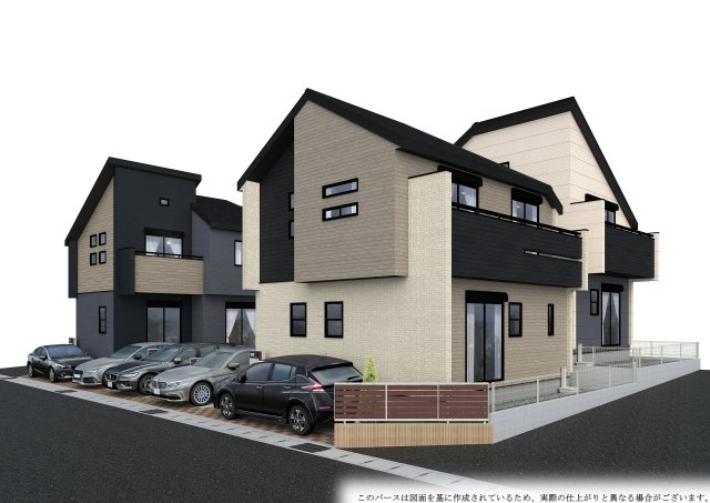 【サンスターホーム現地販売物件】羽村市栄町2丁目　オール電化新築戸建3号棟の外観パース