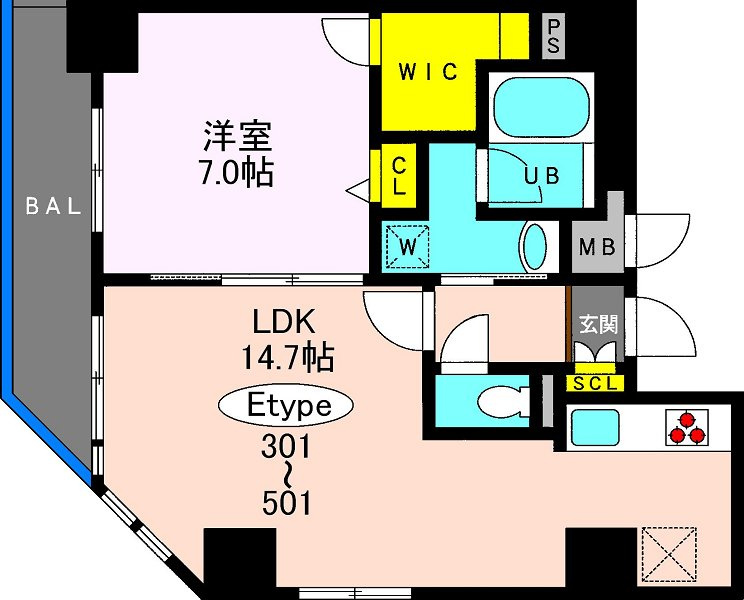 墨田区菊川１丁目の賃貸マンションの間取り|広く・明るいリビングとＷＩＣが自慢です♪