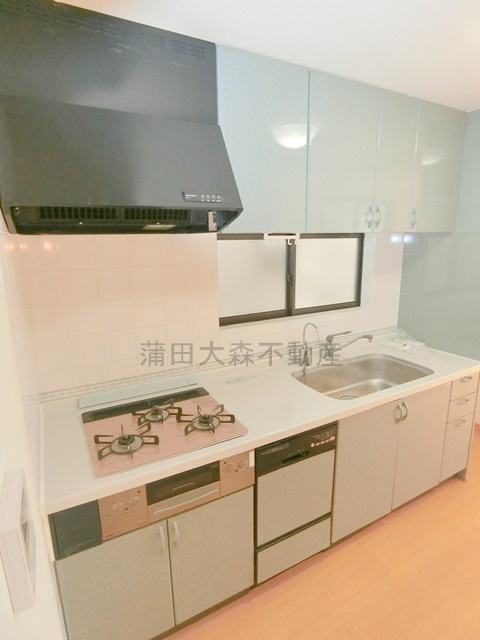 池上7丁目戸建のキッチン|グリルと食器洗浄機付き３口ガスコンロのシステムキッチン