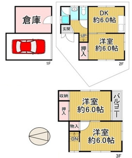 【間取り】 | 尼崎市東本町４丁目中古戸建 | １階は倉庫とガレージ・２階、３階は住居です♪お好きなリフォームを楽しんでここから新しい生活を始めませんか？