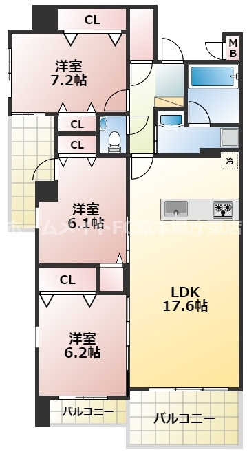 熊本市中央区水前寺３丁目の賃貸マンションの間取り
