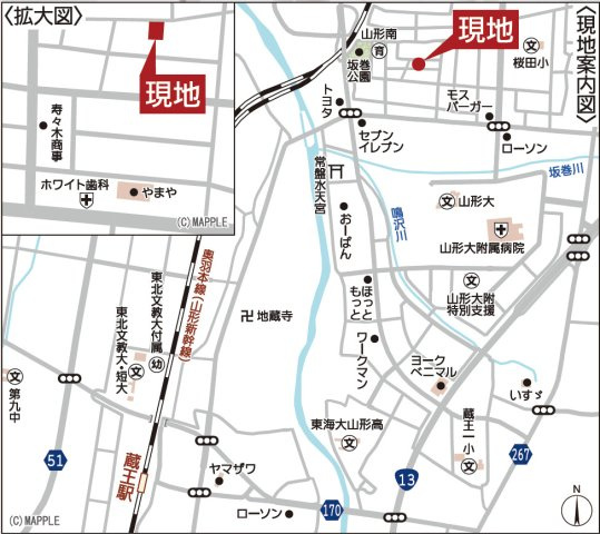 【地図】 | Cradle garden　山形市桜田西第３　1号棟 | ★内覧予約でブランド米2kg★