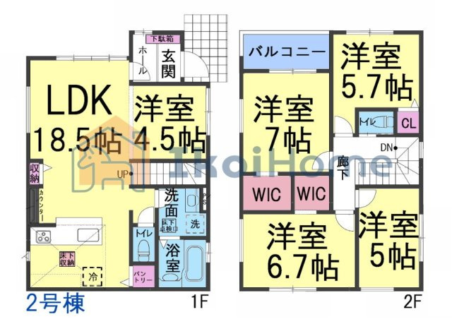 明石市大久保町松陰山手　全4棟2号棟　新築戸建の間取り|●年中無休：当日予約可●5LDK＋2WIC！豊富な部屋数に収納スペースも豊富で便利です！