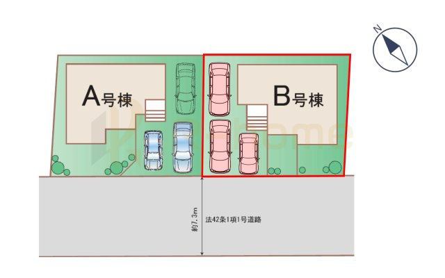 水戸市堀町2241番　新築戸建て　B号棟の区画図|大きなお買い物だからこそ、メリット・デメリットを伝えさせて頂きます。
R-homeにお任せください♪