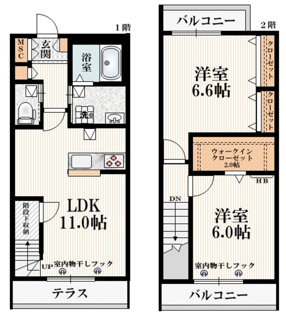 サクラⅡの間取り|★人気のメゾネットタイプ★南向きで明るいお部屋★