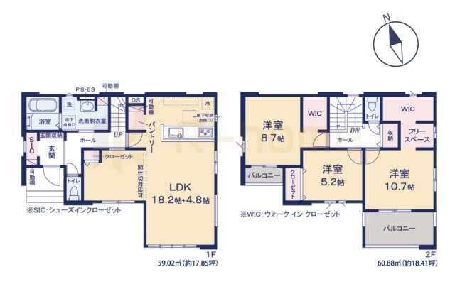 つくば市上横場3期　新築戸建て　1号棟の間取り|3LDK＋WIC＋SIC＋パントリー、土地面積301.14m2、建物面積119.90m2