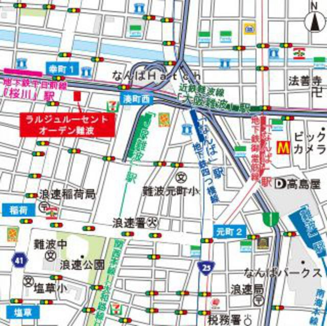 ラルジュルーセントオーデン難波の地図