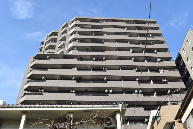 【外観】 | ライオンズプラザ新板橋 | 青空によく映える建物です。手入れの行き届いた外壁やマンション正面エントランスなど、綺麗な姿をぜひ一度、現地にてご覧ください。～即日のご見学可能～　お問合せはお気軽にどうぞ。
