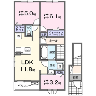 【間取り】 | ニューローズつくばＢ棟 | 間取図