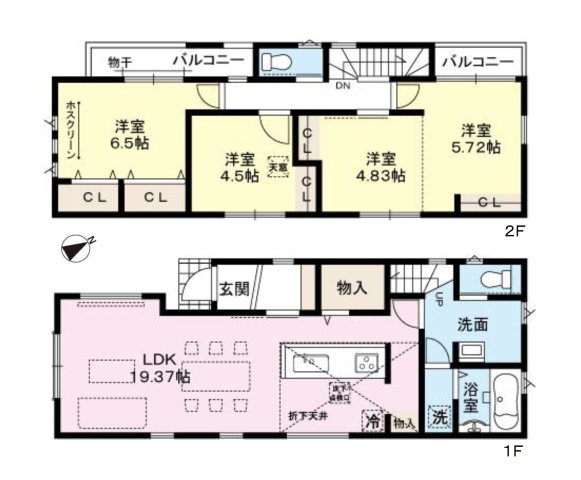 福岡市南区皿山3丁目第3-4棟（1号棟）の間取り|全居室収納付きで便利です。
