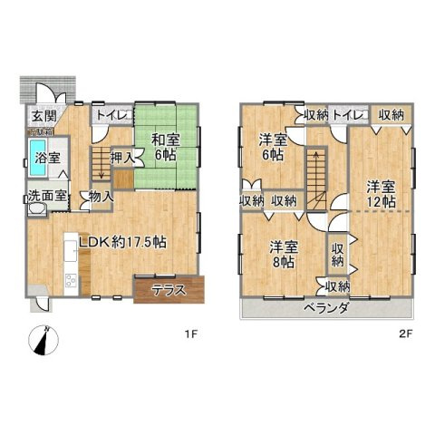 売中古戸建　天竜区両島の間取り|4LDKの間取り。2階の12帖の洋室は仕切りを入れれば5LDKの間取りにも対応可能。