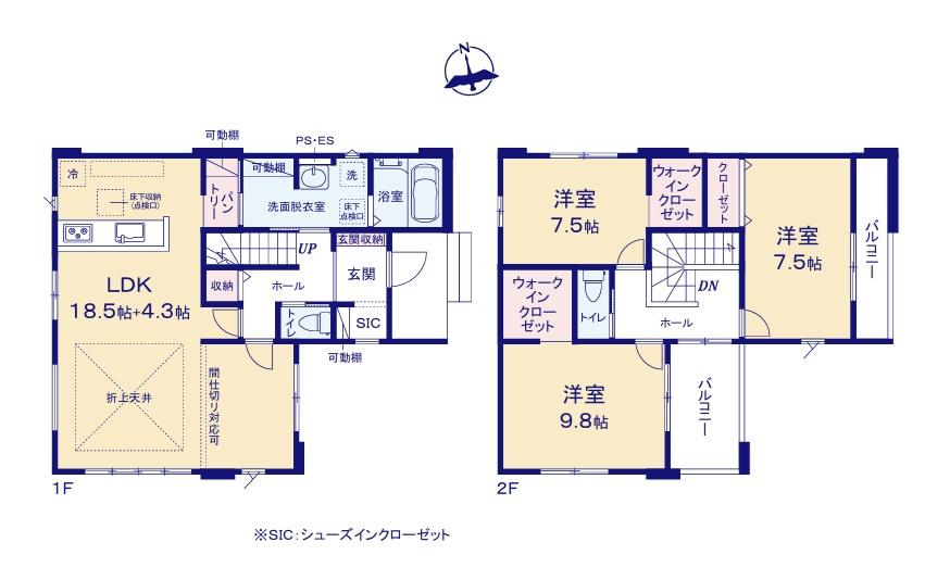 ケイアイフィット　日立市東大沼町　12期 　1の間取り|　
☆洗面室2WAY出入り口の回遊性のある間取りで生活動線をコンパクトに。SIC、WICなど収納スペース充実でスッキリ片付きます♪全室明るい二面窓、通風も良好です。