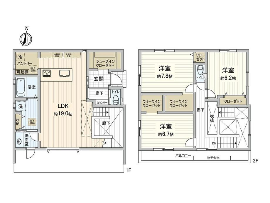 国分寺市並木町一丁目の間取り|〇 本物件【１号棟】の間取・平面図です〇敷地面積：147.91㎡　建物面積：114.02㎡　　