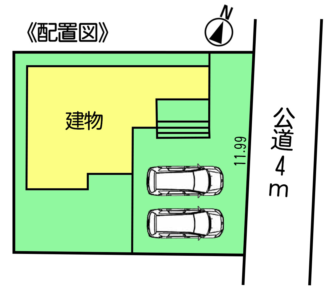 リーブルガーデン知多市日長台第3の区画図|○●区画図●○
並列2台分の駐車スペース。リビングから出入りできるお庭あり♪
