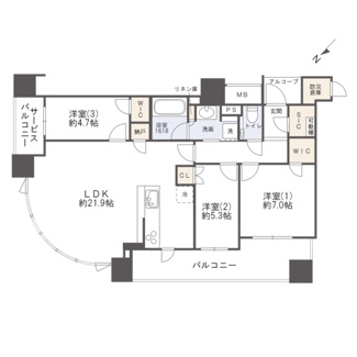 【間取り】 | シエリアタワー中之島 | 【間取り】北向き角部屋、85㎡超、ゆったり3LDKプラン◎