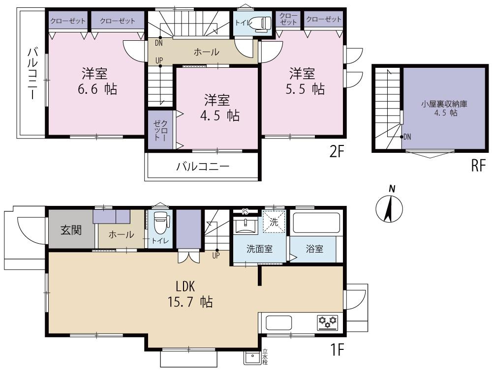  東大和市中央の間取り|〇 本物件【Ａ号棟】の間取・平面図です〇　敷地面積:　100.04㎡　建物面積: 79.94㎡
　