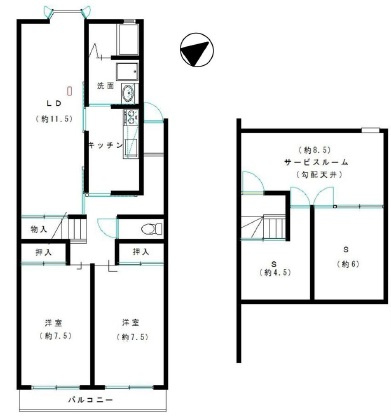 芦屋市浜風町の賃貸マンションの間取り