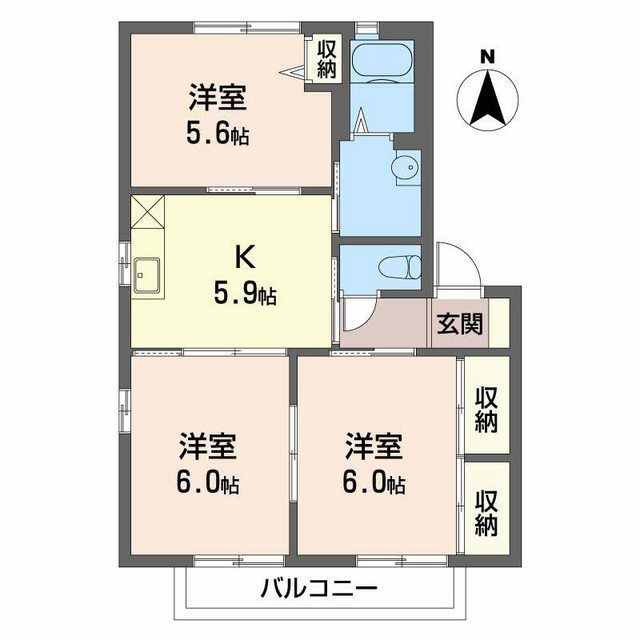 各務原市鵜沼朝日町５丁目のアパートの間取り
