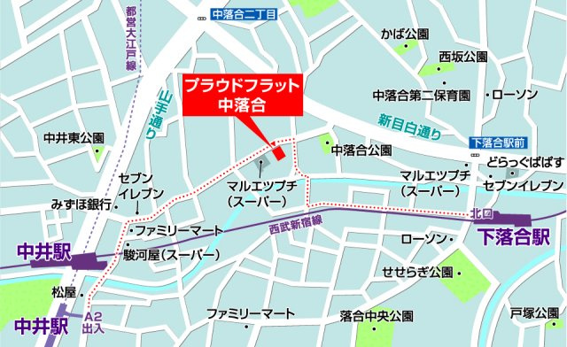 プラウドフラット中落合の地図