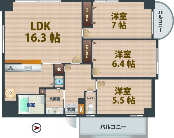【間取り】 | サンハイム | 3LDKのお部屋です。