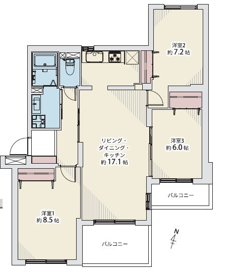メゾンオーラ旭ヶ丘B棟の間取り