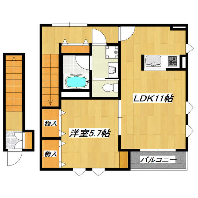 シェルベール五番館の間取り|人気の１ＬＤＫのお部屋です。角部屋です！