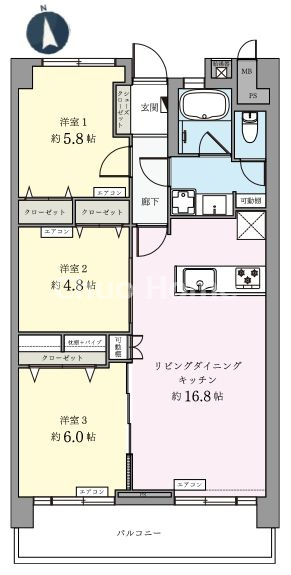 なぎさニュータウン3号棟の間取り|南向きにつきまして日当たり・通風良好。新規リノベーション施工が完了いたしましたのでいつでも内覧が可能です。安心のアフターサービス保証付きですのでご購入後も安心して暮らせます。