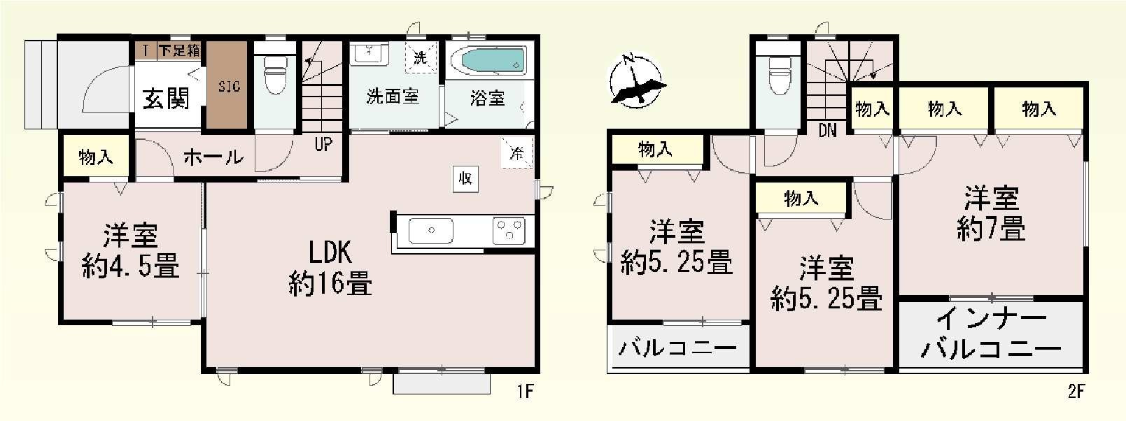 新築　高崎市並榎町　Heartful　Town　A号棟の間取り|建物面積95.22㎡　全居室南向き♪シューズインクローク・各部屋収納付きで便利です！インナーバルコニーなので急な雨でもお洗濯物も安心です。