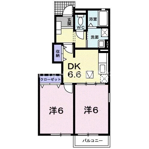 丹波篠山市野中のアパートの間取り|南向きのバルコニーがついた２ＤＫの物件★