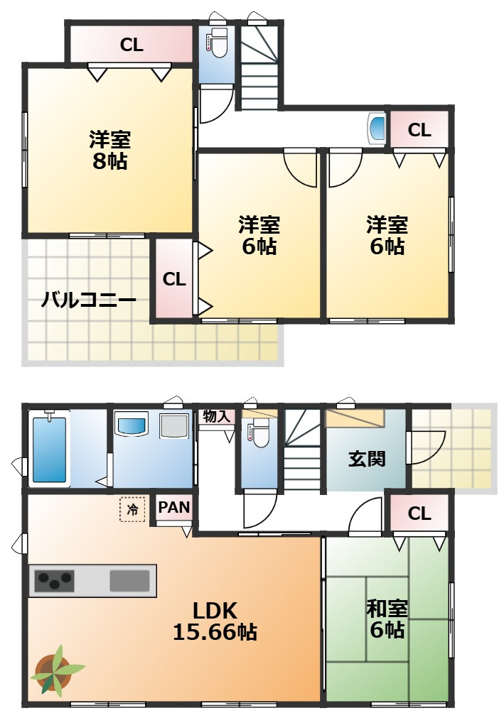 いろどりアイタウン矢板市鹿島町の間取り|全室南向きで陽当たりの良い間取りです