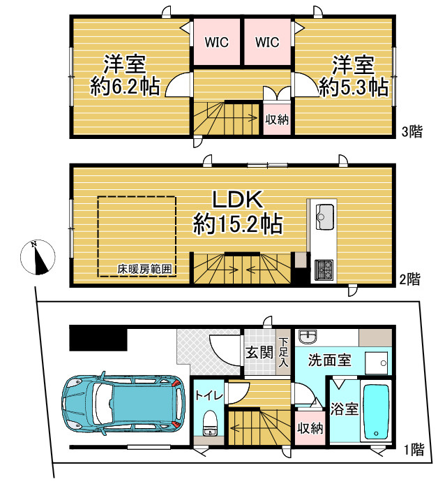 昭和区川名本町四丁目新築戸建の間取り