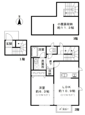 武蔵野市境南町５丁目のアパートの間取り
