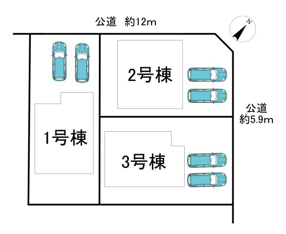 知多市梅が丘1丁目　全3棟　2号棟の区画図|全3区画分譲地♪