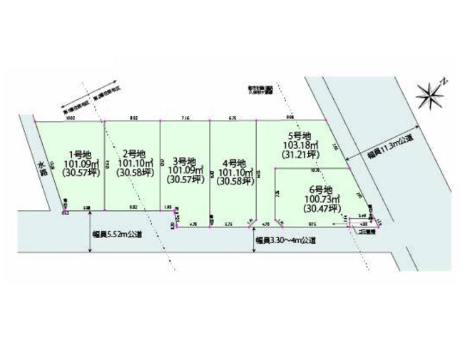 【土地図】 | 志木市下宗岡3丁目　建築条件なし売地　全6区画　（志木本店） | 30坪超のゆとりある敷地が並ぶ全6区画の分譲地。建築条件なしのため、ご家族のライフスタイルに合わせた自由な住まいづくりを実現できます。